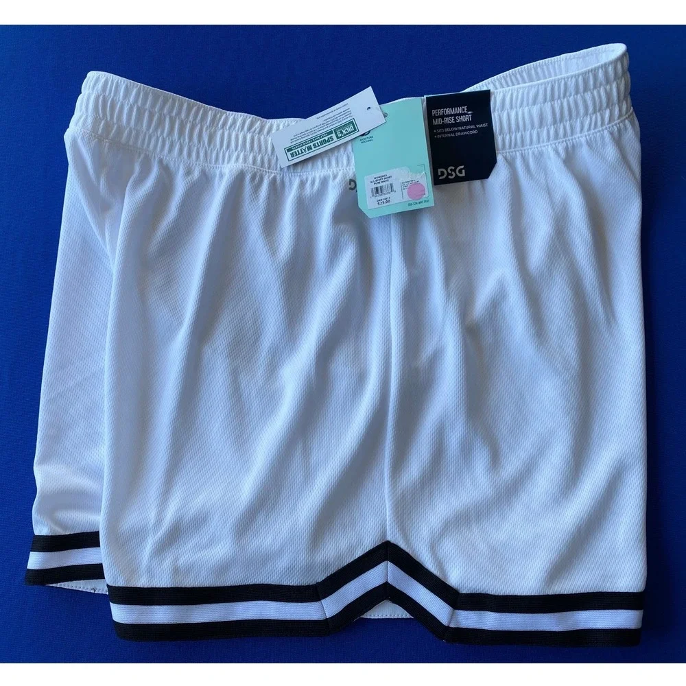 DSG Performance Mid-Rise All Sport Shorts Womens Large Pure White DAW14317 NWT